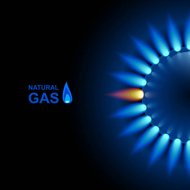 стокові ілюстрації на тему газове полум'я з синім відбиттям на темному тлі. векторний фон. eps 10 - природний газ