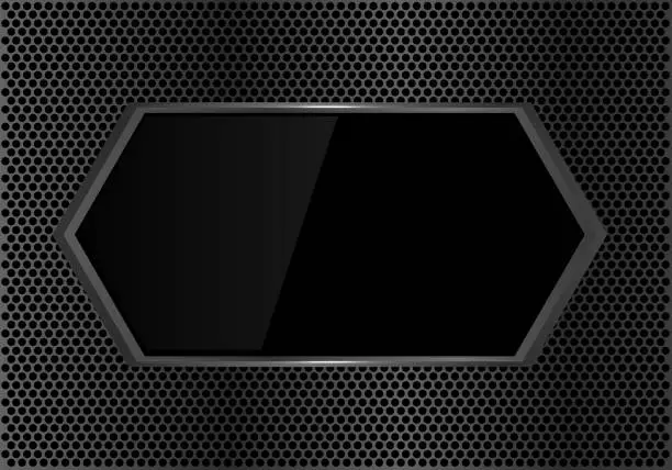 Vector illustration of Abstract black glass hexagon metallic flame on dark circle mesh design modern futuristic background vector illustration.