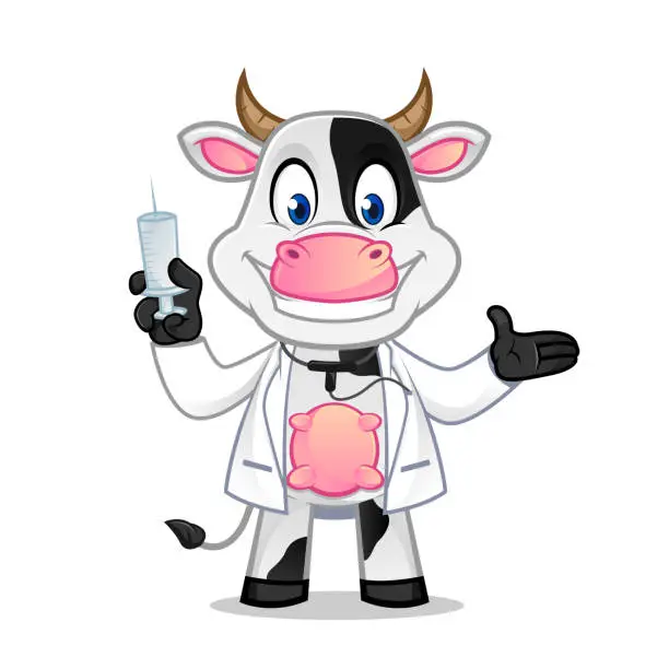 Vector illustration of Cow as a vet or doctor