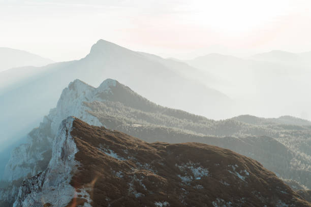 Mountain peaks, sunny morning.