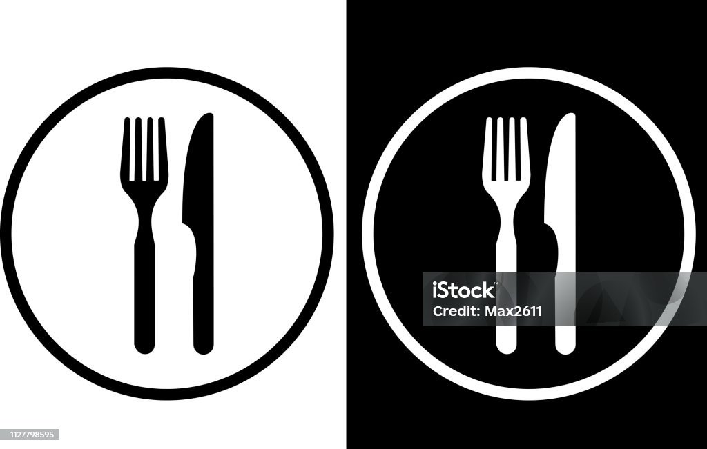 Food Court Sign. Black And White stock vector