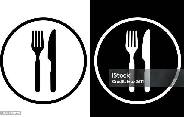 Food Court Sign Stock Illustration - Download Image Now - Black And White, Black Background, Composition