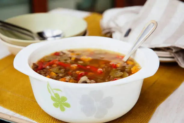 Hay diet, healthy eating recipe - lentil soup with vegetables.