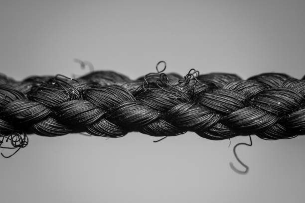 Close-up of a braided rope in black and white stock photo