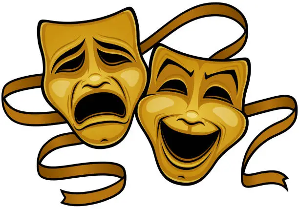 Vector illustration of Gold Comedy And Tragedy Theater Masks