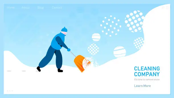 Vector illustration of Worker removing snow for cleaning company