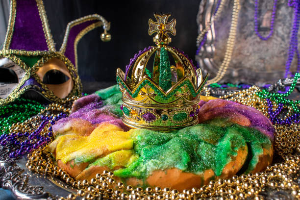 king cake with crown stock photo