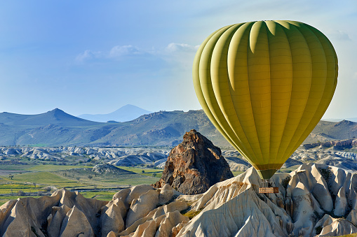 Mountain landscape with large balloons in a short summer season in the afternoon.