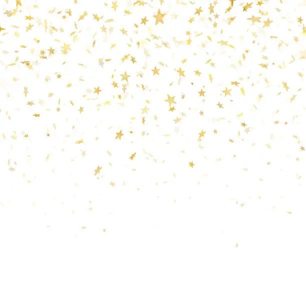 Vector illustration of Gold star confetti rain festive pattern effect. Golden volume stars falling down isolated on black background. EPS 10