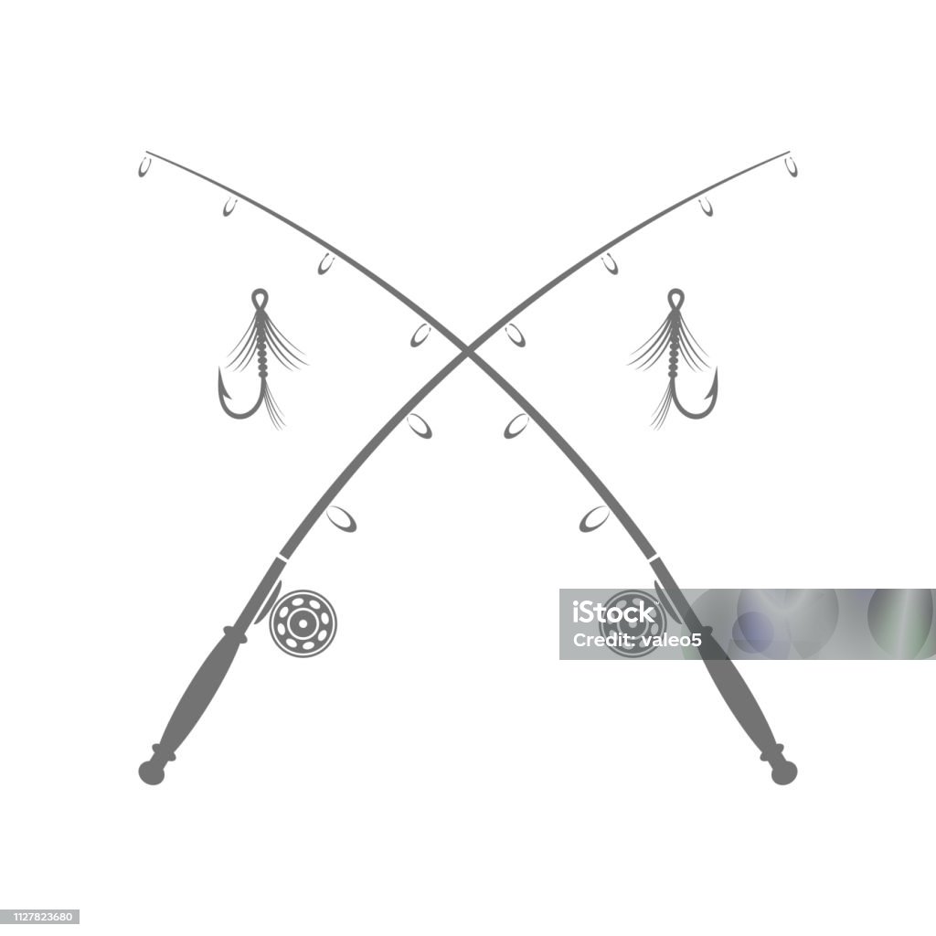 Fishing Rod Silhouette with Fishing Hook Fishing Rod Silhouette with Fishing Hook Isolated on White Background Flying stock vector