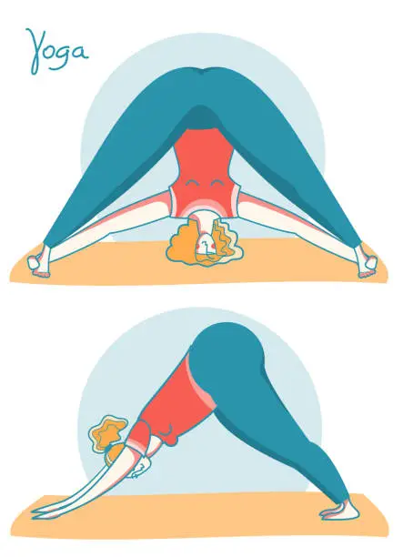 Vector illustration of Yoga time. Woman doing yoga on sport mats .Vector illustration isolated on white