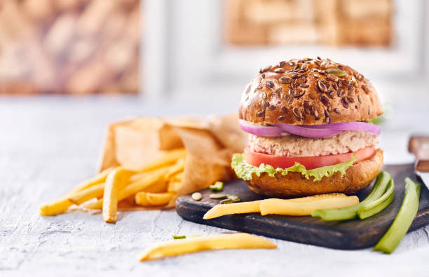 istock Tasty homemade burger with chicken 1127828093