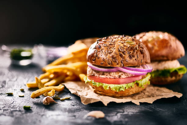 istock Tasty homemade burger with chicken 1127828135