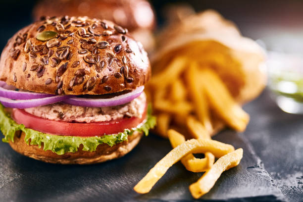 istock Tasty homemade burger with chicken 1127828195