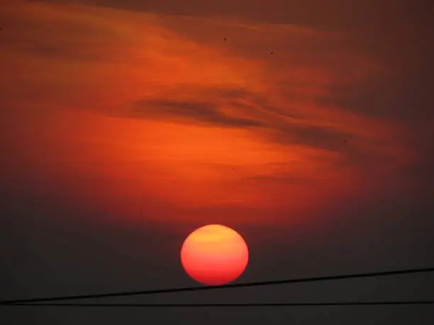 Close up of Sunset, big red ball