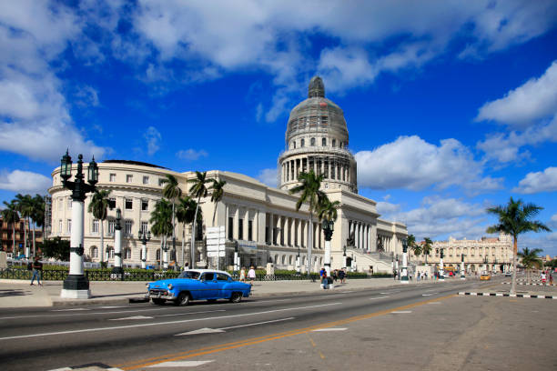 Avenue in front of the Capitol of Old Havana stock photo
