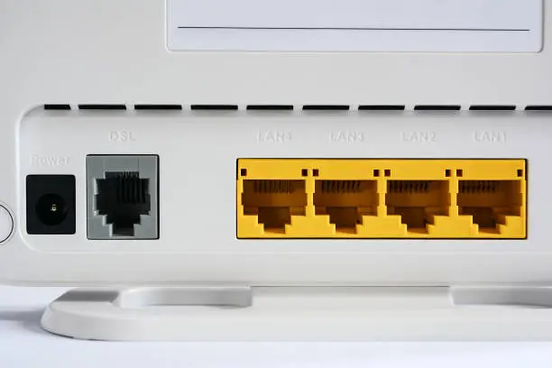 VDSL modem, combined device for modulation and demodulation. Network ports LAN and DSL.