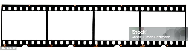istock real 35mm film strip on white, analogue photo frame placeholder 1127836780