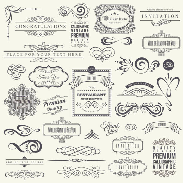 illustrazioni stock, clip art, cartoni animati e icone di tendenza di elementi e frame di progettazione calligrafica. collezione vintage. vettore - decoration ornate scroll shape shape