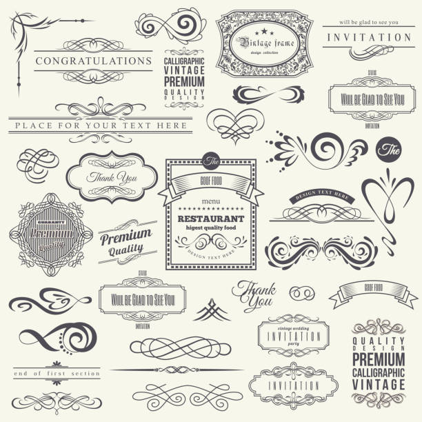ilustrações, clipart, desenhos animados e ícones de elementos de design caligráfico e quadros. coleção vintage. vector - banner ribbon scroll scroll shape