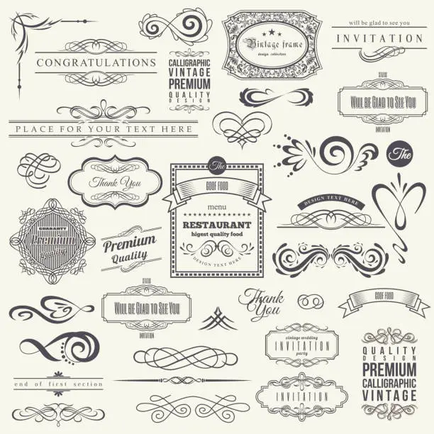 Vector illustration of Calligraphic Design Elements and Frames. Vintage Collection. Vector