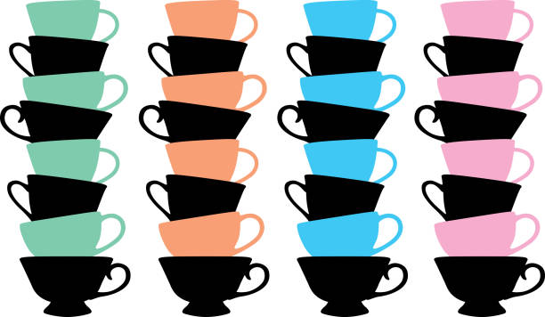 Stacks Of Teacups Vector illustration of a stack of teacups in different colors. stackable stock illustrations