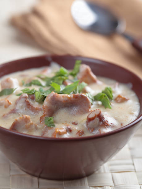 istock Chanterelle mushrooms cream soup 1127840488