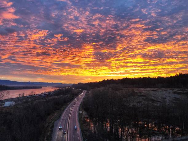 Fraser river and Highway 17 seen from Surrey in winter, taken by iPhone X.