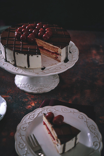 Cherry Chocolate Layer Cake with Whipped Cream