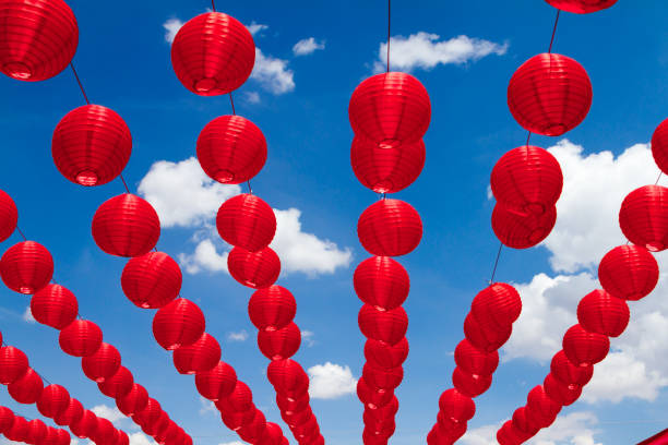 istock Red Silk Chinese lanterns New Year 1127844767