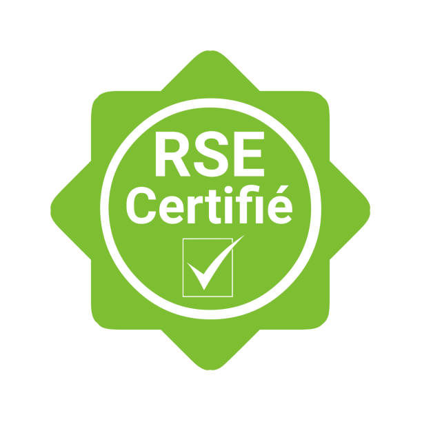 Corporate social responsibility certified badge called RSE, responsabilite societale entreprise in French Corporate social responsibility certified badge called RSE, responsabilite societale entreprise in French rse stock illustrations