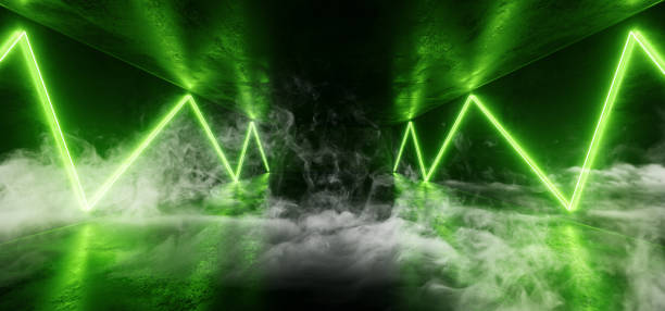istock Sci Fi Futuristic Neon Led Laser Glowing Modern Elegant Empty Dark Vibrant Green White Glowing Stage Podium Lights On Reflective Grunge Concrete Tunnel Corridor Club Room 3D Rendering 1127852883