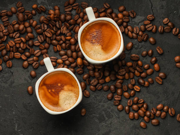 istock coffee freshly brewed in a white cup serving of beverage (coffee grain). food. top.copy save 1127854032