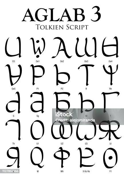 Aglab Alphabet 3 Tolkien Script On White Background Vector Image Stock Illustration - Download Image Now