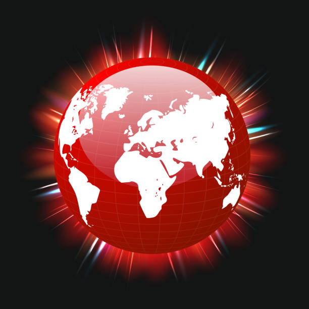 istock Red planet earth and world map colorful light beams, vector, illustration, eps file 1127861536