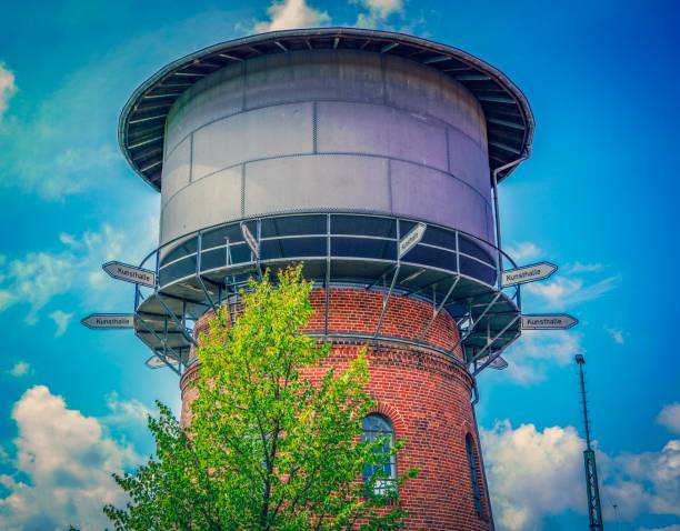 Oberhausen, Germany - April 21, 2016. Gasometer Oberhausen once stored gas to power blast furnaces. It has now been converted into one of most exciting and popular art and exhibit spaces in Germany.