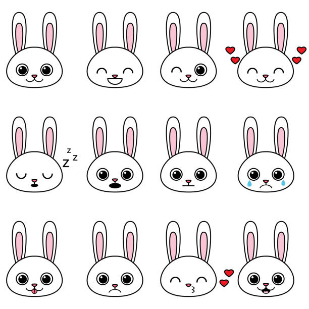 Set of kawaii cartoon bunny emotions Set of kawaii cartoon bunnies with various emotions black baby crying drawing stock illustrations