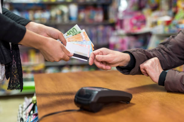 istock Payment in store with euro and credit card 1127864444