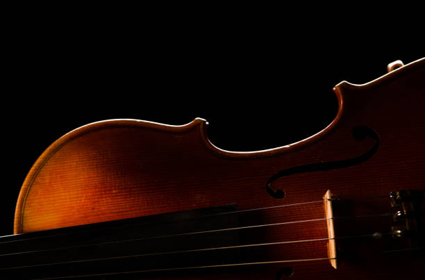 istock Side wooden parts retro violin on a black background 1127866580