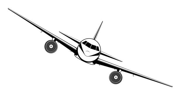 Airplane on white background. Plane flying in the sky. Front view. Aircraft flat style vector illustration. Airplane on white background. Plane flying in the sky. Front view. Aircraft flat style vector illustration charter stock illustrations