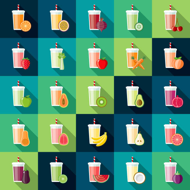 Smoothie Flavors Icon Set A set of icons. File is built in the CMYK color space for optimal printing. Color swatches are global so it’s easy to edit and change the colors. smoothie stock illustrations