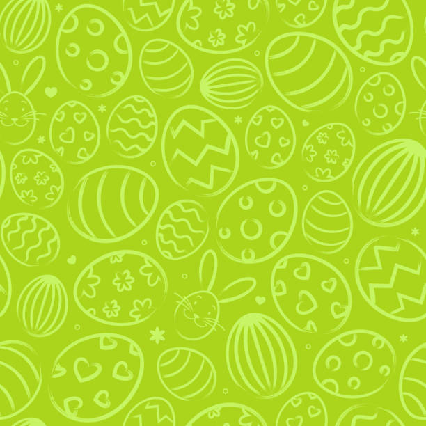 illustrazioni stock, clip art, cartoni animati e icone di tendenza di modello di sfondo pasquale senza cuciture verde con uova di pasqua - pasqua
