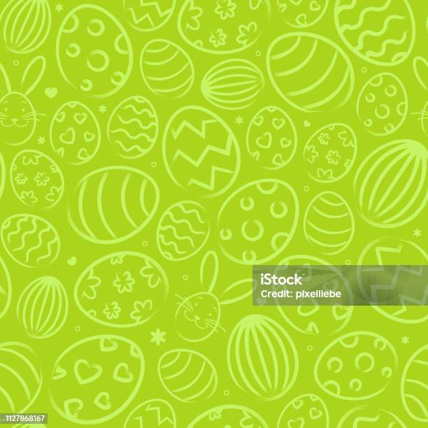 Seamless Easter Background Pattern Green With Easter Eggs Stock Illustration - Download Image Now