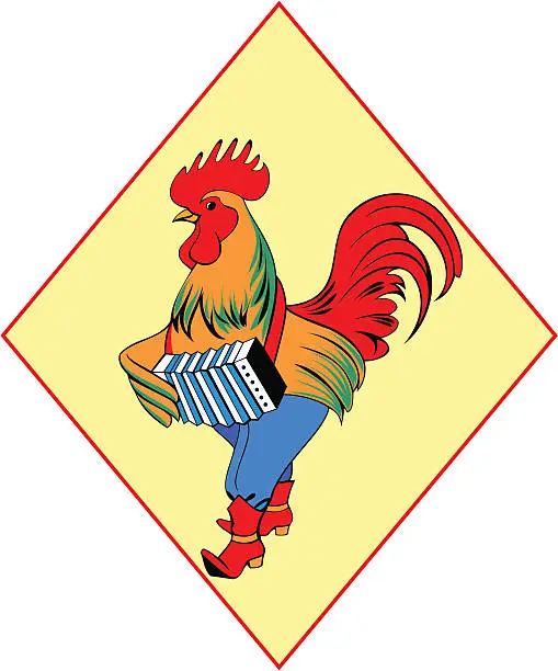 Vector illustration of The cock in boots with an accordion