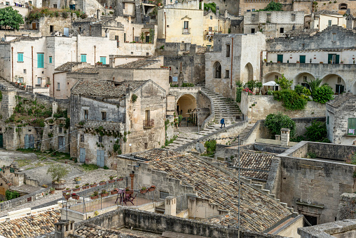 Stairways and doorways of old town of  Matera, Basilicata, Italy