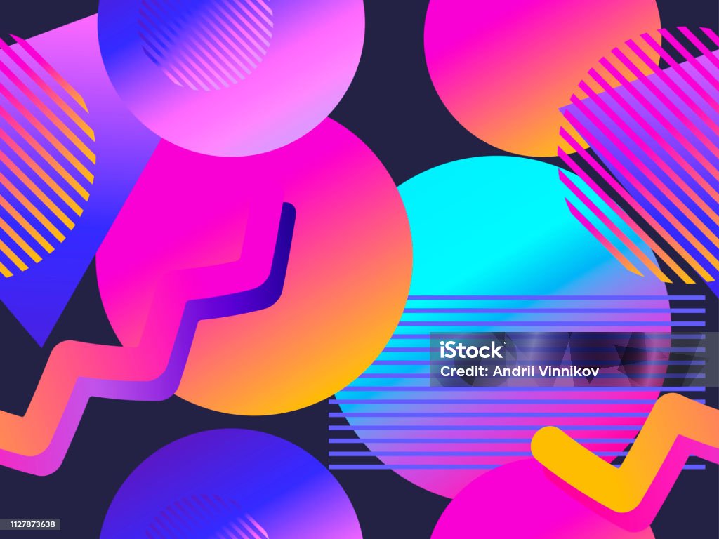 80s Gradient Pattern Seamless Pattern With Geometric Objects In Style Of The 80s Gradient ...