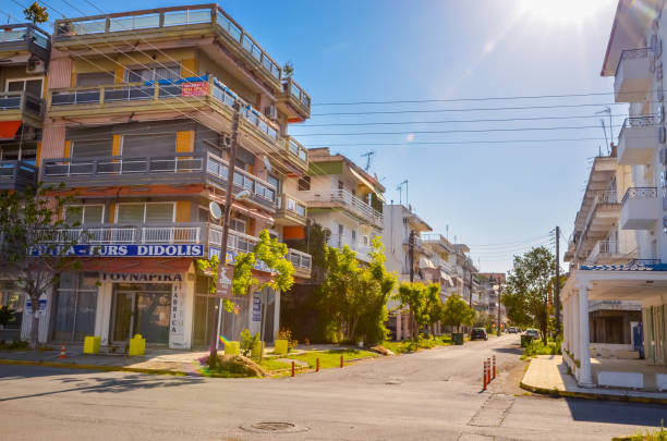 Beautiful street in sea resort Paralia Katerini Beautiful street in sea resort Paralia Katerini paralia stock pictures, royalty-free photos & images