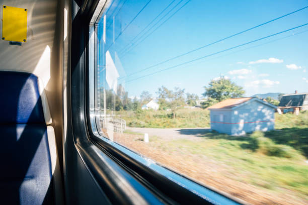 istock Countryside village by train window in Russia 1127877461