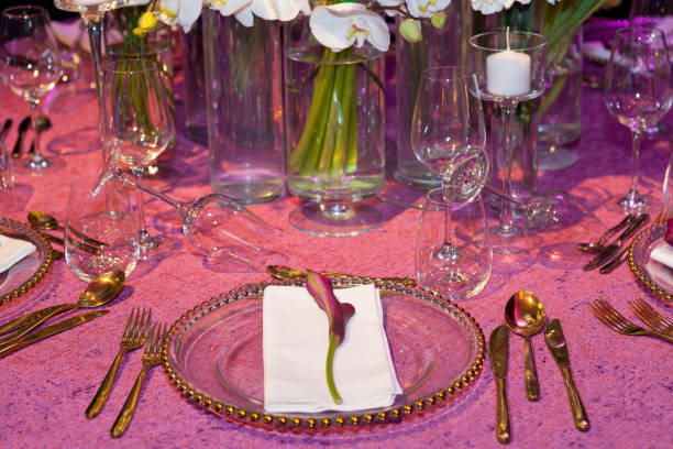 istock Detail of a wedding dinner in pink 1127880440