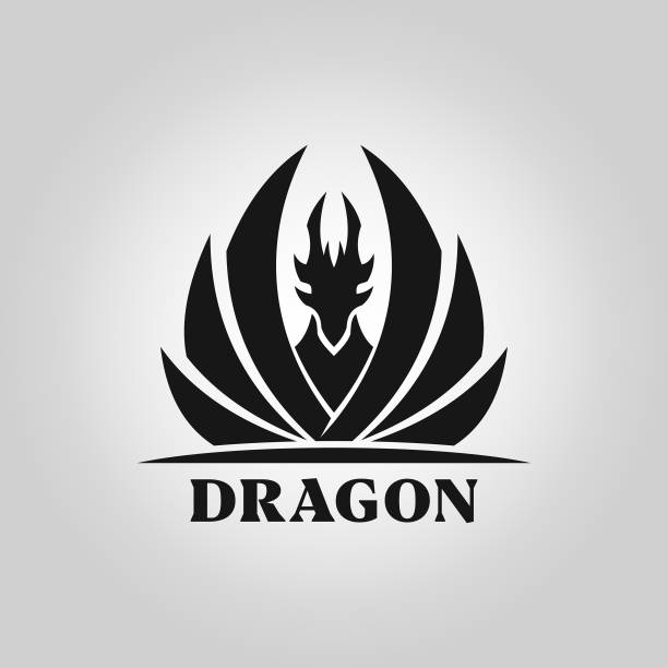 Dragon silhouette with spread wings - stylized vector icon